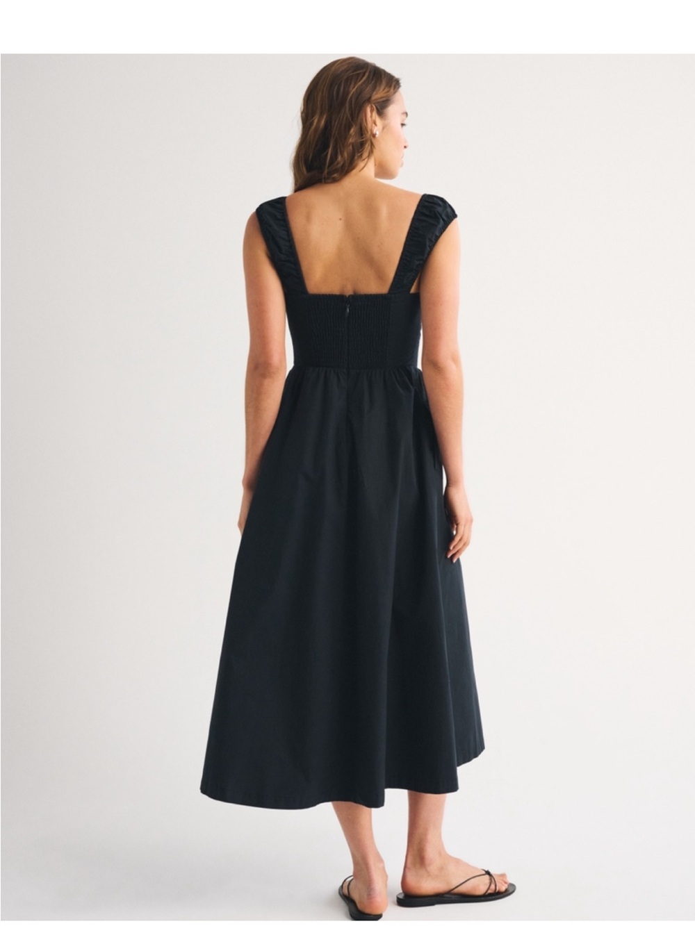 NWT Abercrombie & Fitch 100% Cotton Bra Free Cap Sleeve Dipped Waist Midi Dress - Picture 5 of 6